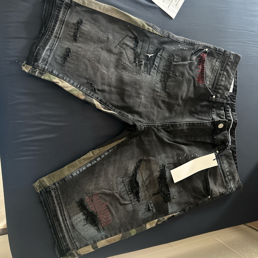 Men's Black Distressed Cargo Shorts